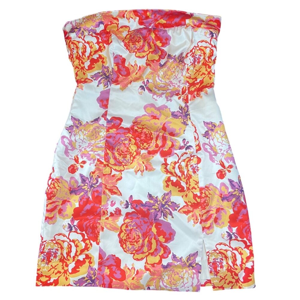Runaway The Label Strapless Floral Satin Jade Mini Dress Acadia M US 6 UK 10 NWT